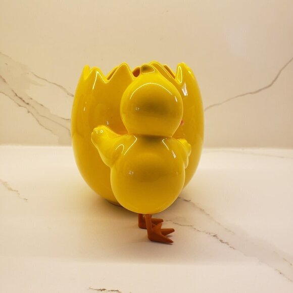 Vintage Set of 2 Vintage Yellow Chick Hugging Egg Planter Tall Strawberr… - Picture 4 of 13
